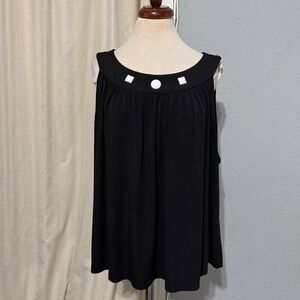 LE BOS Womens Black Sleeveless Embellished Neck Blouse Top Plus Size 24W